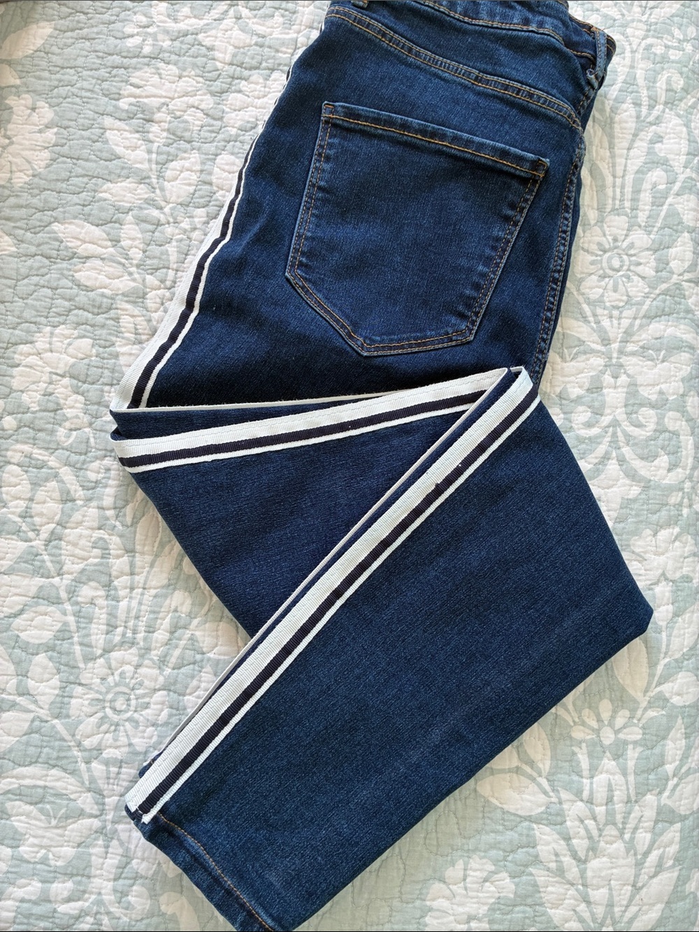 Zara Dark Blue Skinny Jeans with White Side Stripes